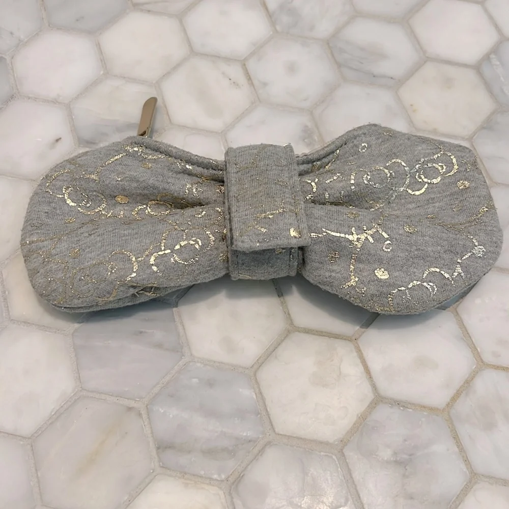 Pottery Barn Sanrio Hello Kitty Bow Gray Gold Metallic Pencil Pouch Case